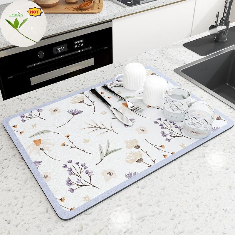 Mud Super Absorbent Kitchen Draining Mat ลื่นล้างทําความสะอาดได้จานแห้งสําหรับกาแฟบนโต๊ะอาหารเคาน์เต
