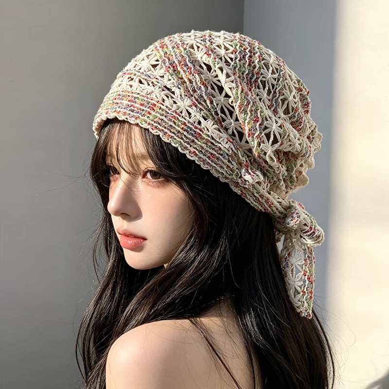 Cantika Accessories Hub Hat Hand-ทอ Hollow bohemian Style Head Cover