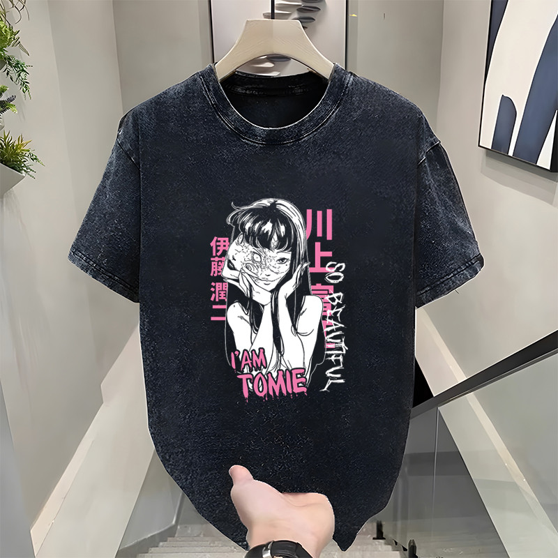 Ito Junji Tomie Junji lto Momiji lto Washed Distressed พิมพ์เสื้อยืดแขนสั้นผู้ชายเสื้อยืดด้านบน