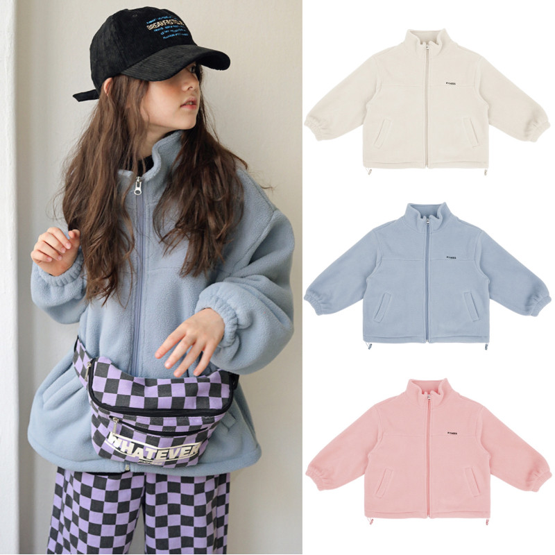 Plush Jacket Ready Stock Korea Pchees Children Unisex Fleece Fleece Long-Sleeved Warm Zipper Jacket