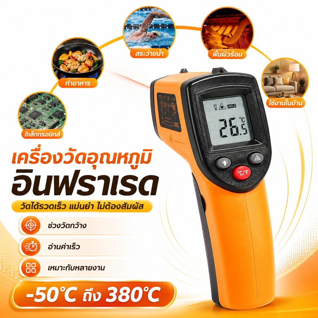 GM320 เครื่องวัดอุณหภูมิอินฟราเรด เลเซอร์วัดความร้อน -50~400°C จอ LCD วัดเร็ว ใช้งานง่าย สำหรับช่าง