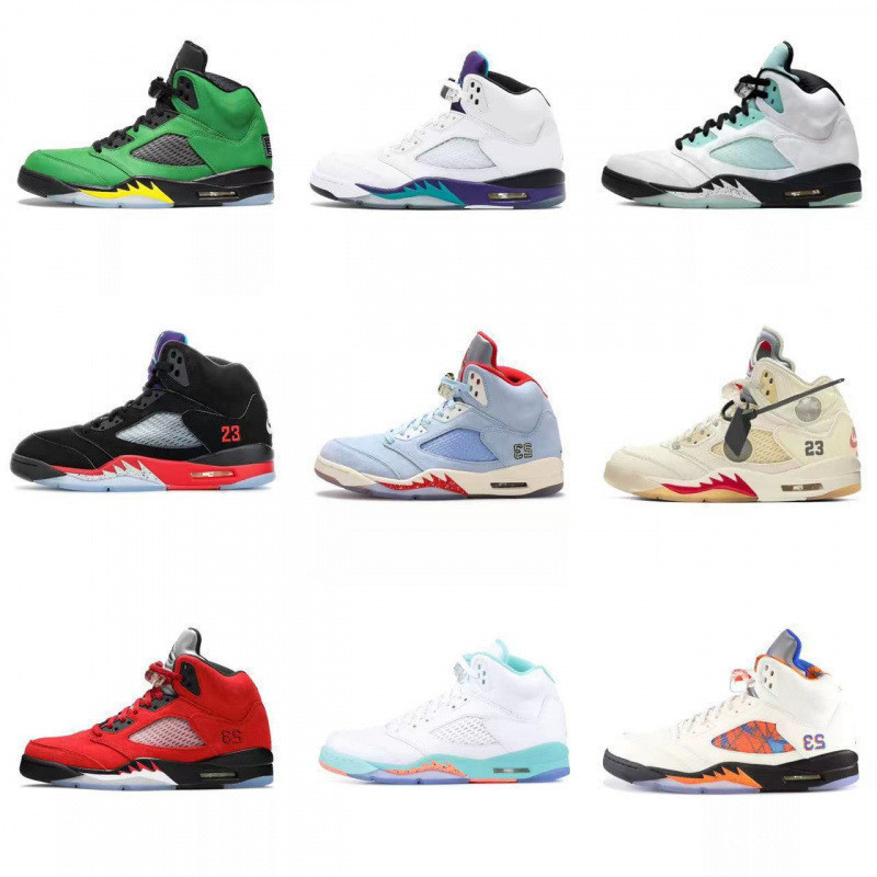 AJ5 รองเท้าบาสเก็ตบอลไอศกรีมรถแข่ง Blue Ice Blue Joe 5 Oreo สีขาวสีฟ้าผู้ชายผู้หญิงรองเท้ากีฬาลําลอง