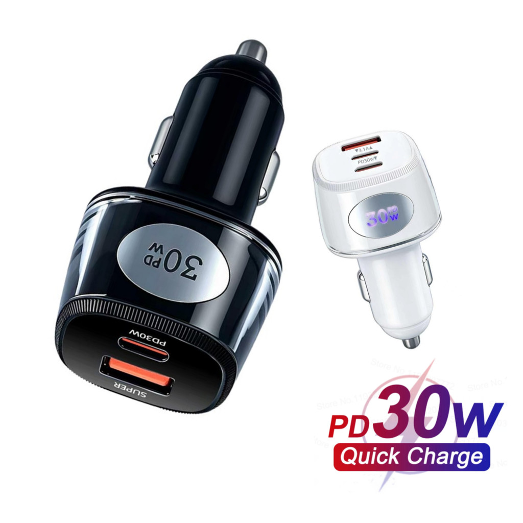 PD30W Dual Port Car Charger QC22.5W USB Type-C Fast Charging Adapter Universal 12V 24V สําหรับ Samsu