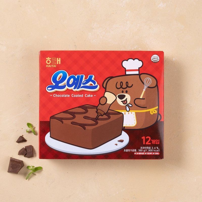 9.3 เกาหลีนําเข้า Haitai Oyes คุกกี้รสช็อกโกแลตครีมชั้นเค้กพายสํานักงานอาหารเช้าของว่างสบายๆ