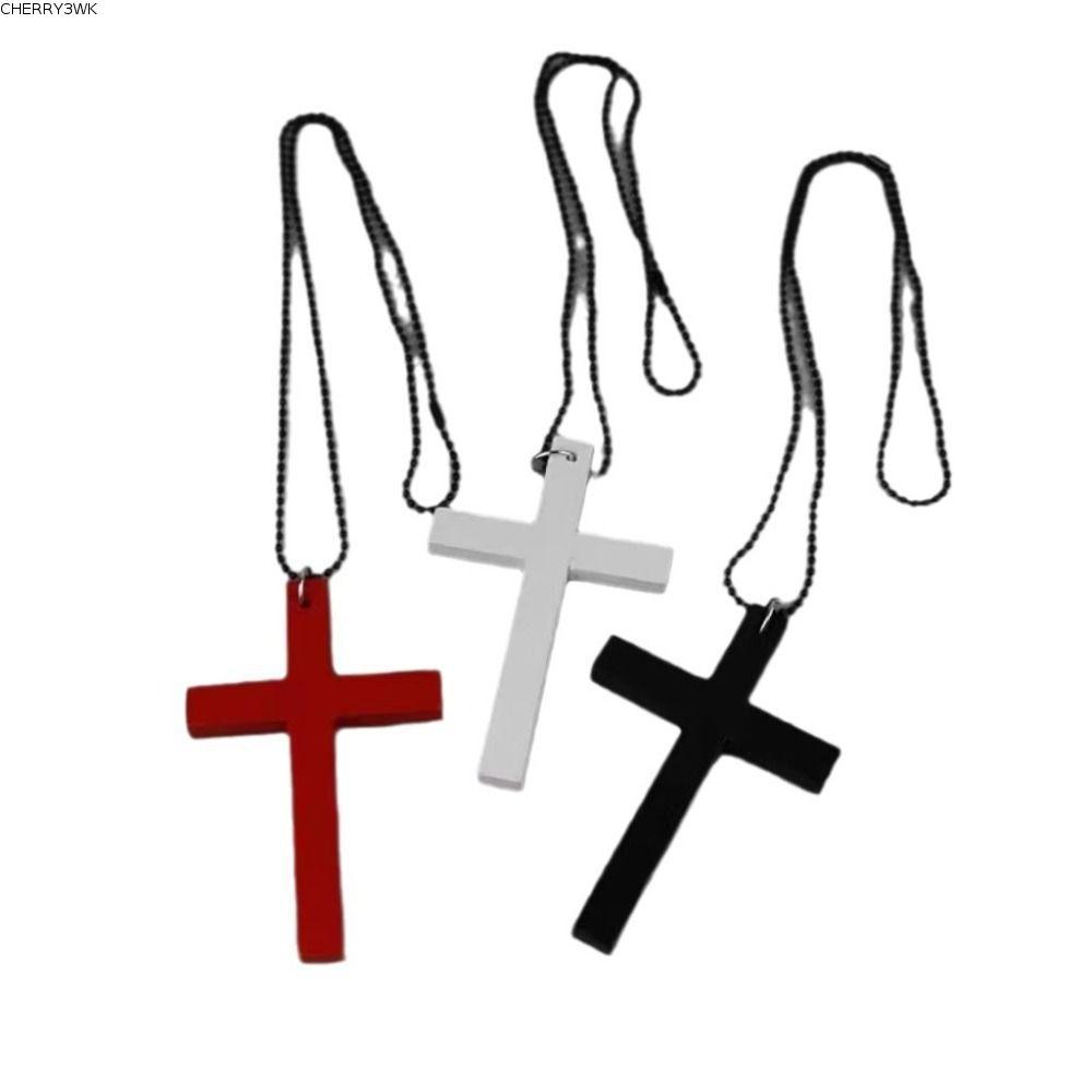 19VJKEPSHOP สร้อยคอฮิปฮอป, Y2k ไม้สีดําข้ามจี้สร้อยคอ, Punk Gothic เสื้อกันหนาวของขวัญ