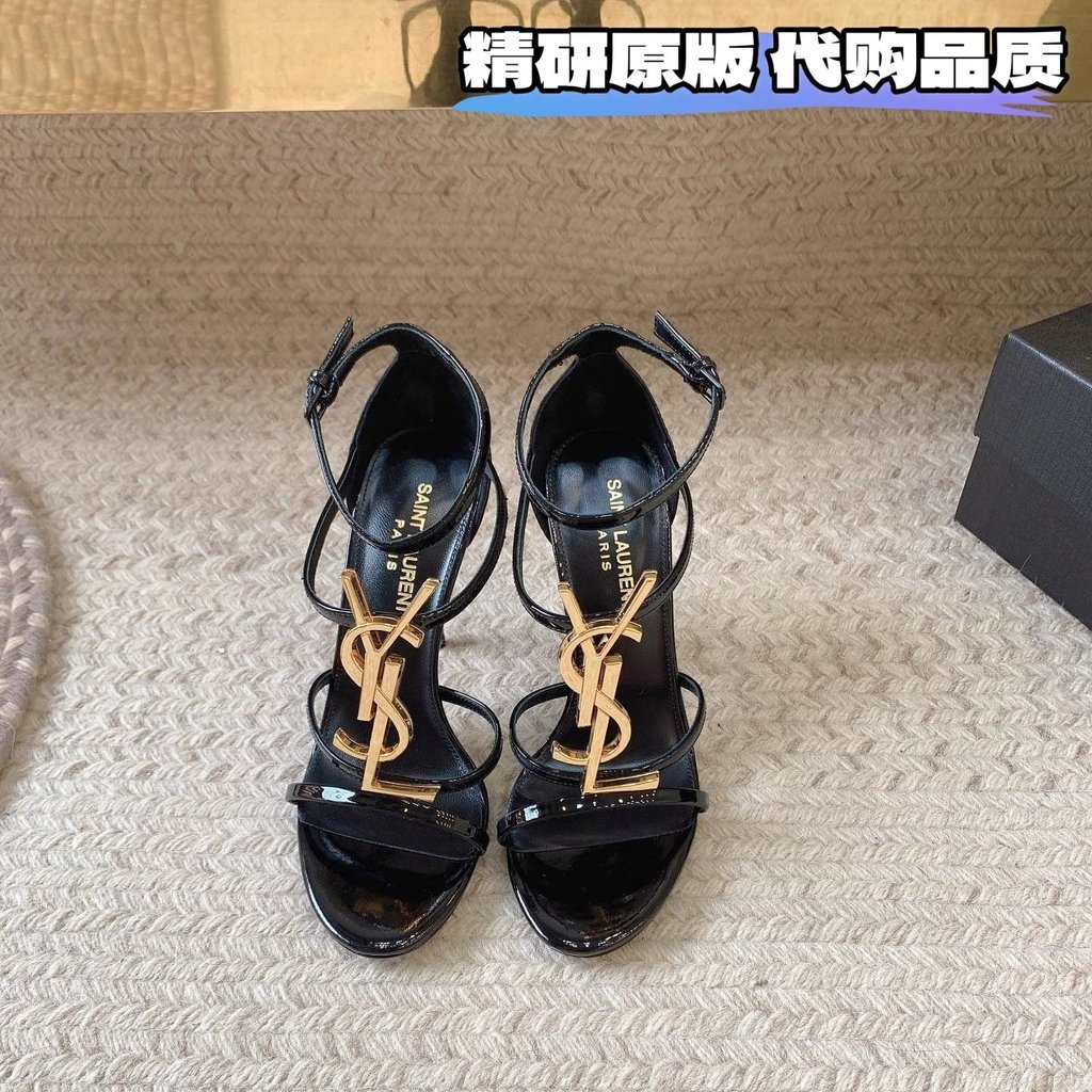 Ysl รองเท้าส้นสูง ysl รองเท้าแตะส้นสูง YSL Classic Royal Sister โลโก้ใหญ่รองเท้าส้นสูง SAINT LAURENT