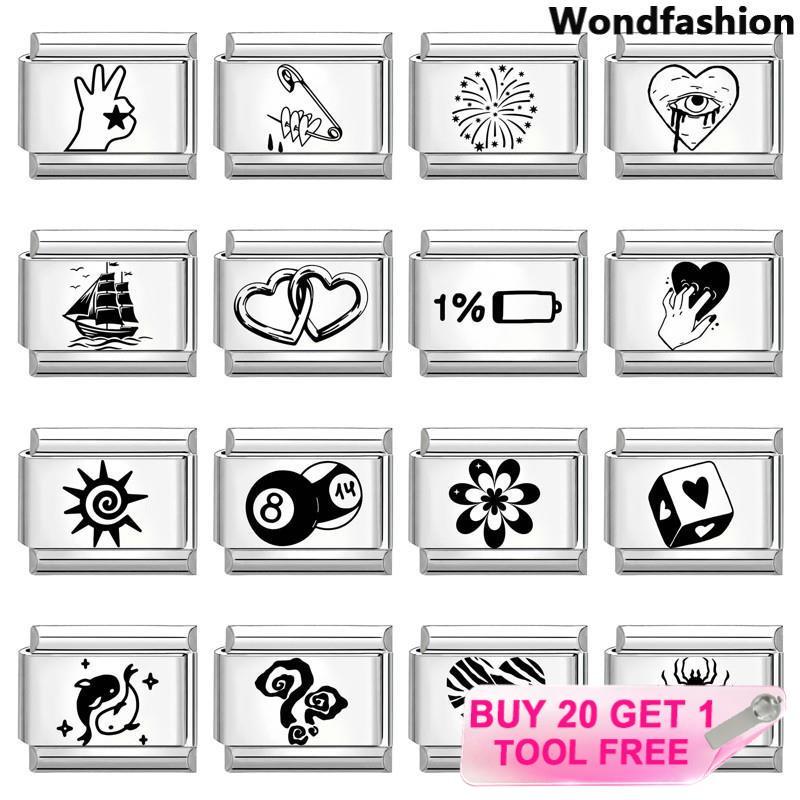 สร้อยข้อมือ charm แกะสลักรักดอกไม้อิตาเลียน สแตนเลส DIY เหมาะสำหรับการตกแต่งสไตล์เรโทร