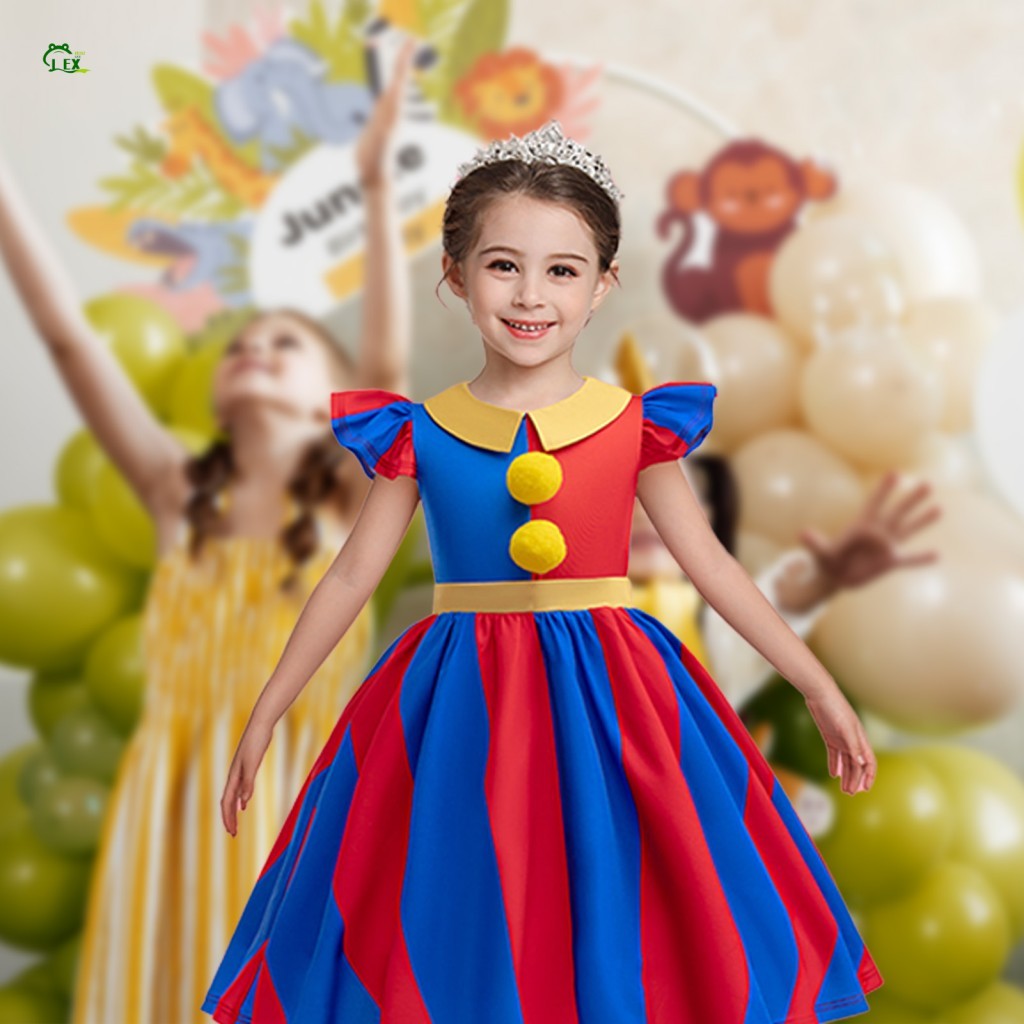 Circus Pomni Girls Costume Dress Kids Halloween Party Pomni Jester Costume Dress for Vacations Holid