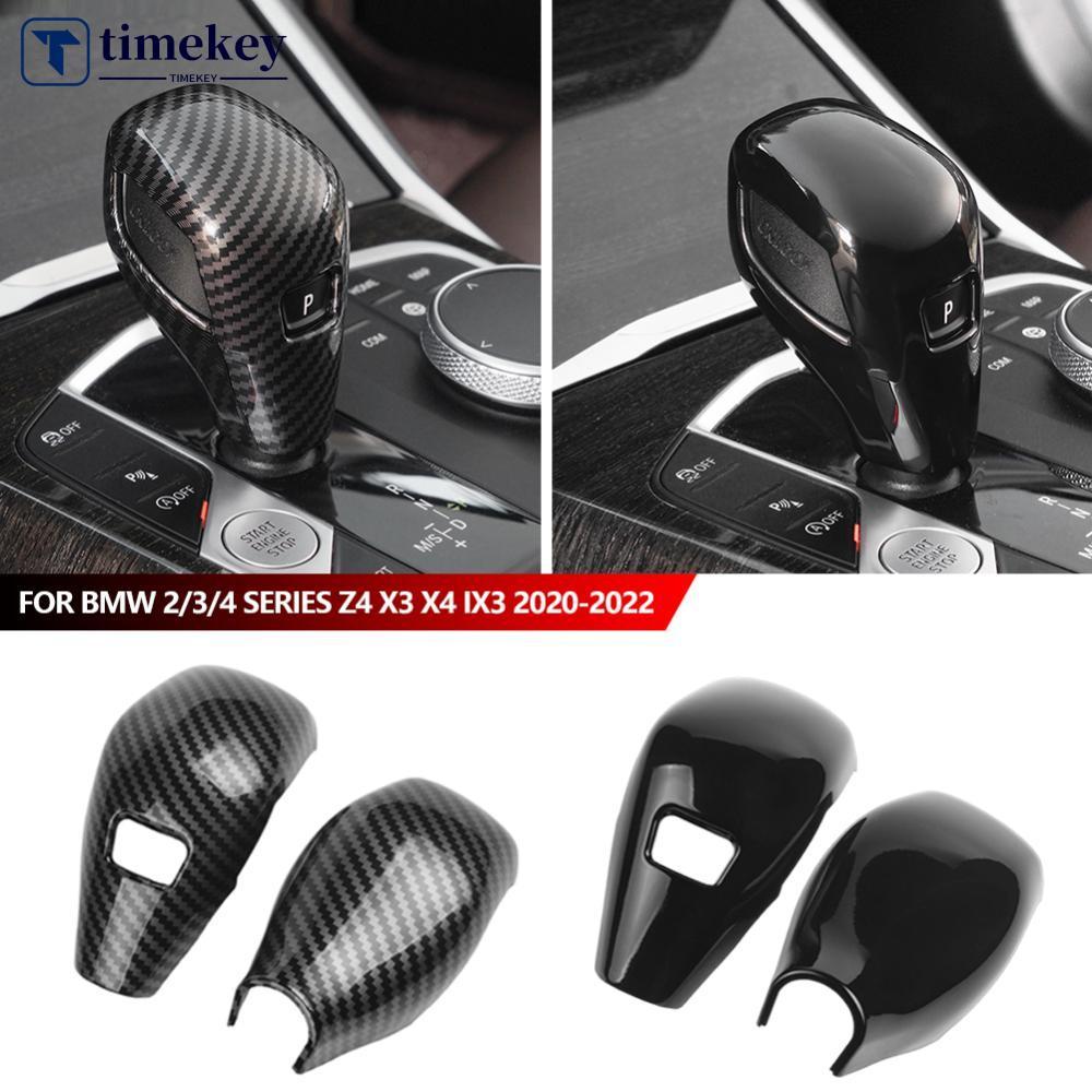 TIMEKEY 2 ชิ้น/เซ็ตเกียร์รถเกียร์ Shift Knob Cover Trim จัดแต่งทรงผมอุปกรณ์เสริมคาร์บอนไฟเบอร์สําหรั