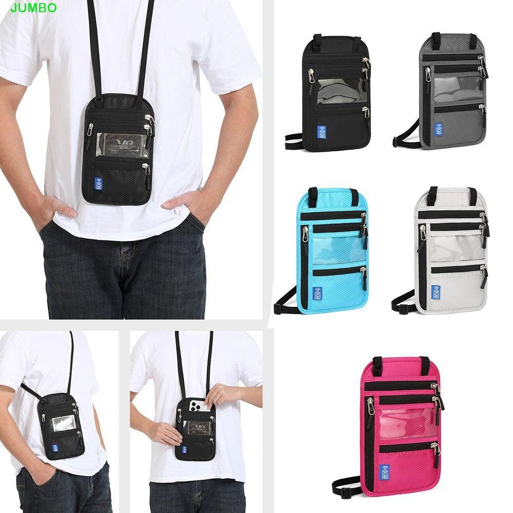 จัมโบ้ กระเป๋าหนังสือเดินทาง RFID, RFID Blocking กันน้ํากระเป๋าสตางค์คอ,คลาสสิกพร้อมสายคล้องคอปรับได