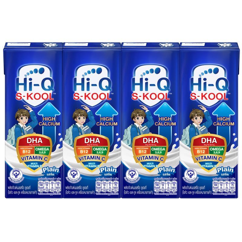 ไฮคิวเอสกูลยูเอชทีรสจืด 180มล. แพค 4 Hi Q UHT Milk S Kool 180ml. Pack 4