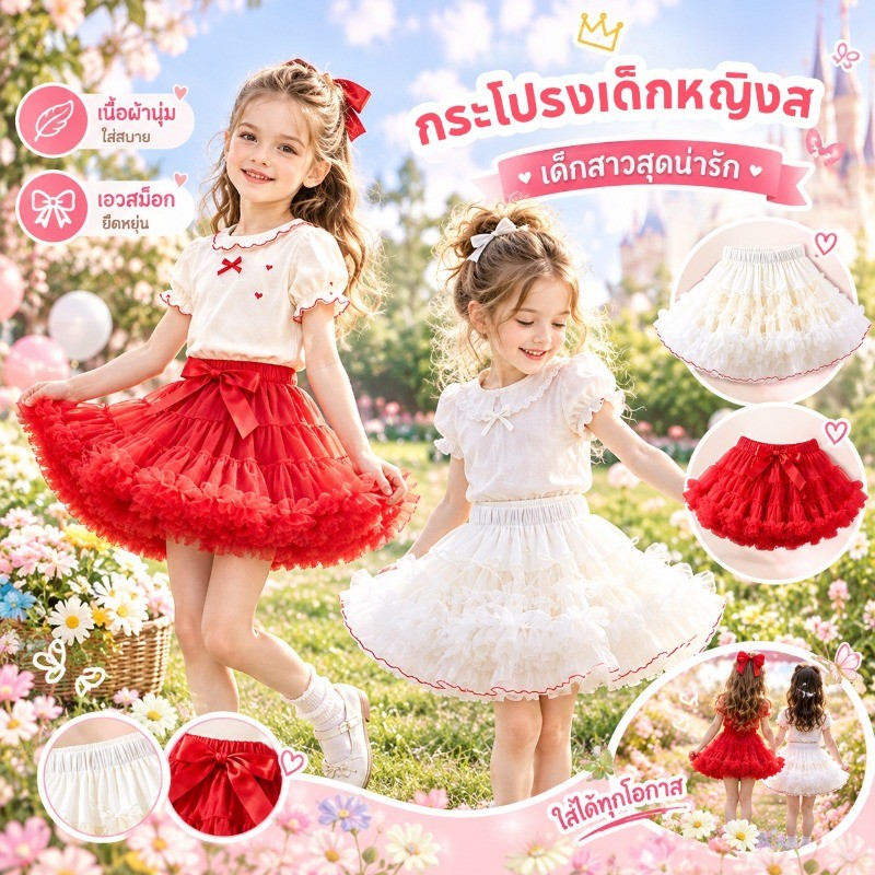 COD! กระโปรงเด็กหญิงสไตล์เจ้าหญิง ฟูฟ่องโบว์ใหญ่ สวยหวาน ใส่สบาย ใส่ได้ทุกวัน ใส่อยู่ทรง สนับสนุน