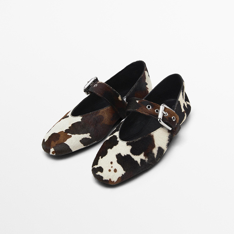 Massimo Dutti Women Leopard Print Horsehair Flat Ballet Shoes