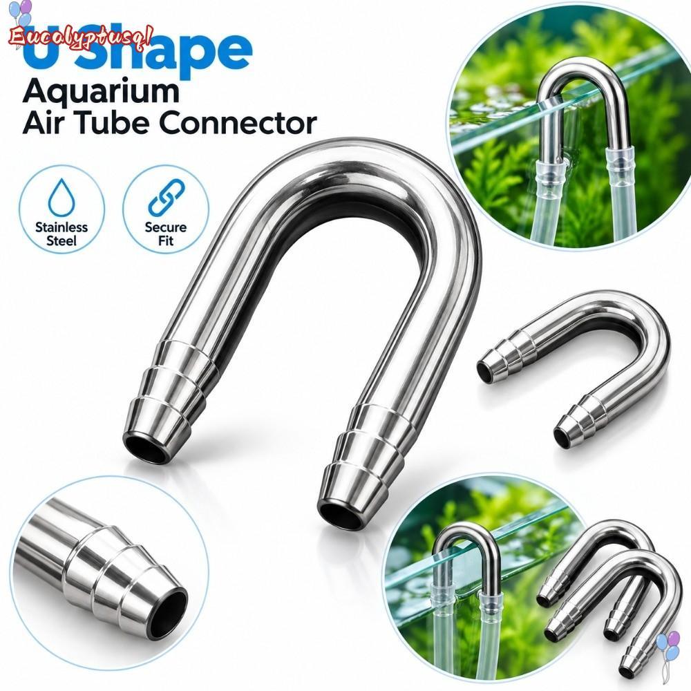 EUCALYPTUSQ1 Air Tube Connector, U รูปร่างสแตนเลส Aquarium Airline Connector, 4-5 มม.หลอด Diffuser ใ