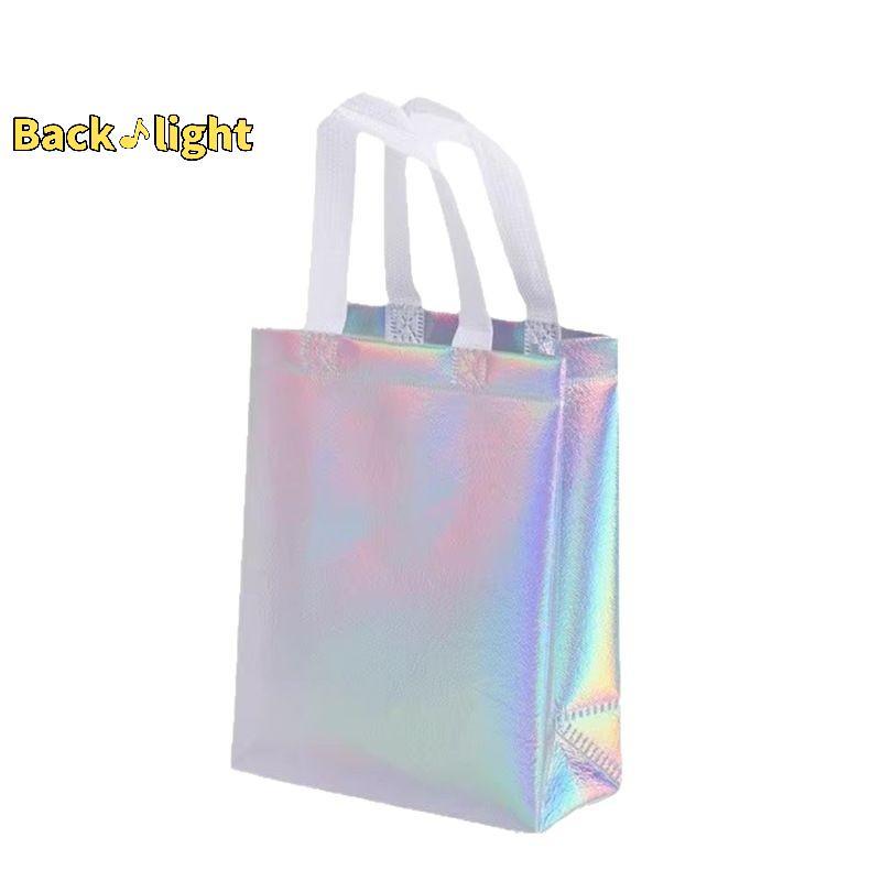 [Backlight] Iridescent Holographic Gift Bags With Handles Non-Woven Shopping Bags Portable Rainbow C