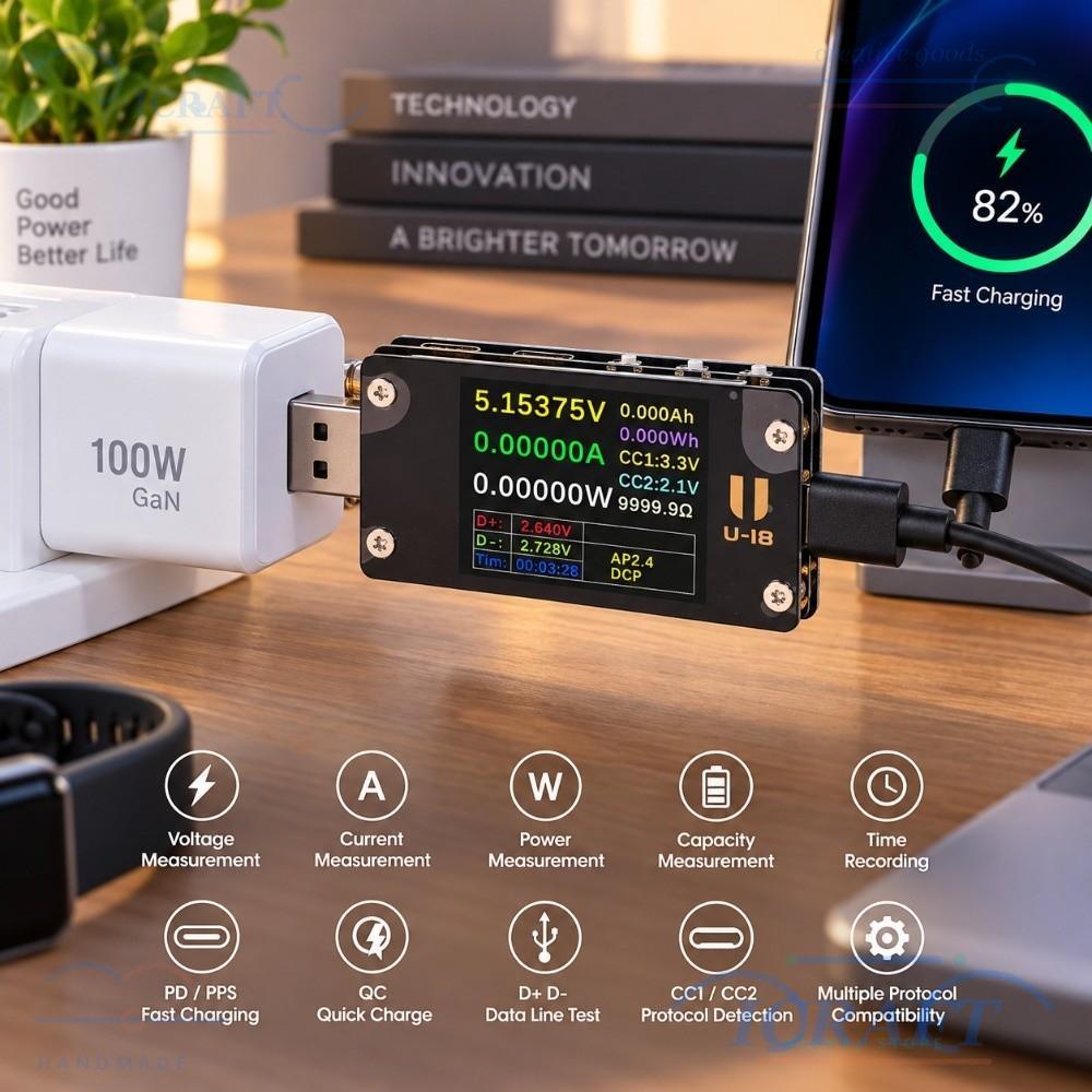 CRAFTMX 1 ชิ้น USB Power Meter, Data Analysis Cable Resistance Detection USB Multimeter, Digital 1.7