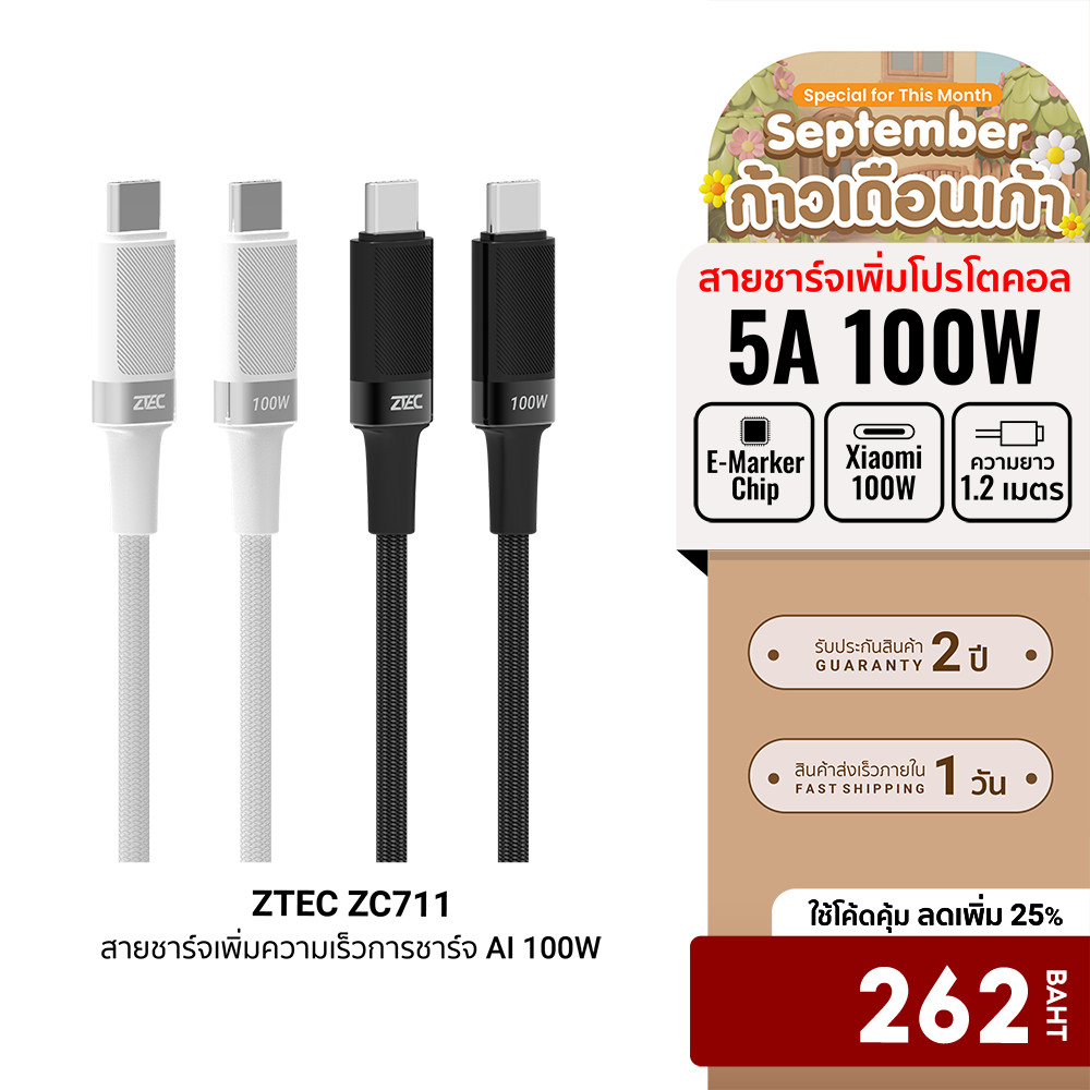 [ลดเหลือ 262] ZTEC ZC711 สายชาร์จ Ai Charging 100W แปลงเทคโนโลยีชาร์จเร็ว PD2.0 เป็น PD3.0 / PPS -2Y