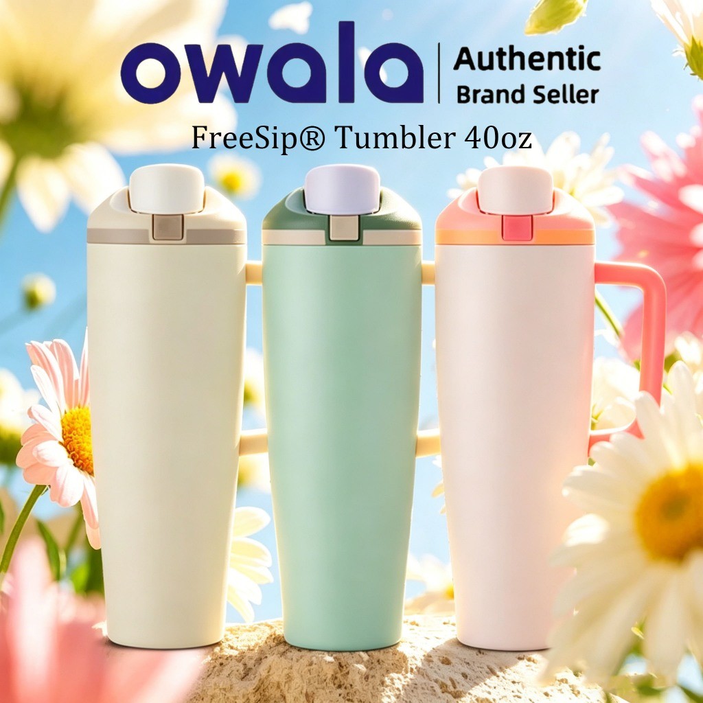 [ของแท้ 100%] Owala FreeSip Tumbler ขนาด 40oz สแตนเลส 304 ฉนวนกันความร้อน 3 ชั้น กันรั่ว พร้อมหูจับและหลอดดูด