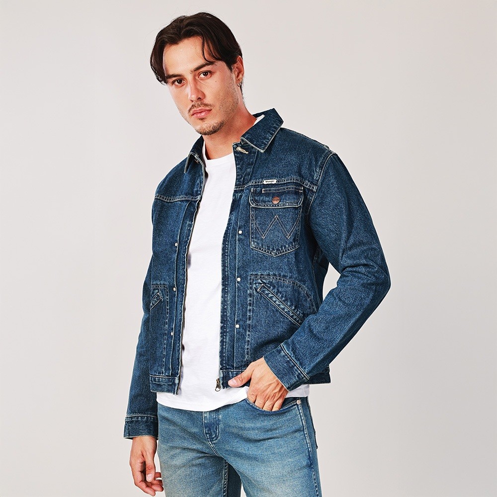 WRANGLER เสื้อแจ็กเก็ตผู้ชาย คอลเลคชั่น Biker Look ทรง Regular รุ่น WR F425MJKTN03 สียีนส์กลาง — صورة 3