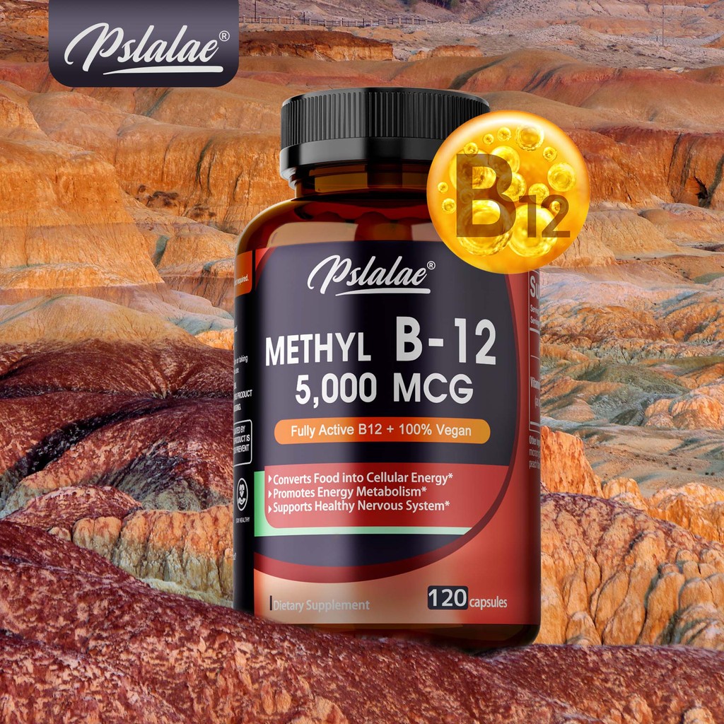 วิตามินบี12 แคปซูล เมทิลโคบาลามิน 5000 mcg รองรับการเผาผลาญพลังงาน เหมาะสําหรับผู้ใหญ่ มังสวิรัติ ไม่ใช่จีเอ็มโอ