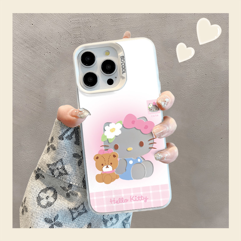 Back to back Kitty Bear 03 รูปภาพสําหรับ iPhone 17 16 16E 15 14 13 12 11 Pro Plus Max X XR Xs Max Ai