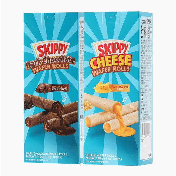Skippy Four Seasons Baby อินโดนีเซียนําเข้ารสชีสแซนวิชช็อกโกแลตไข่ม้วนขนมสบายๆ 40g * 4 กล่อง ls250922