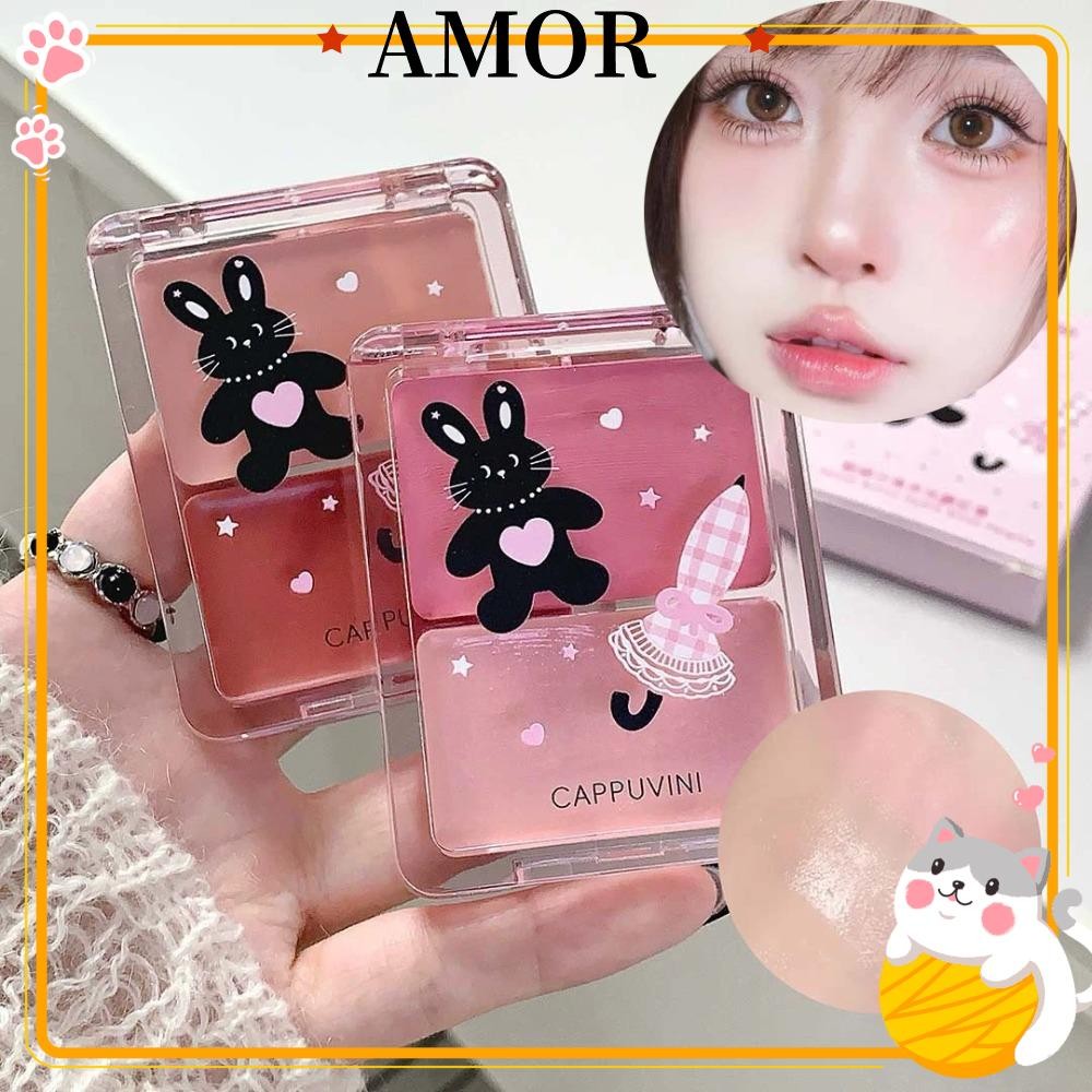 AMOR Cheek Blush Cream, Glitter Double Color Facial Blush Palette, High Gloss Natural Contouring Fac