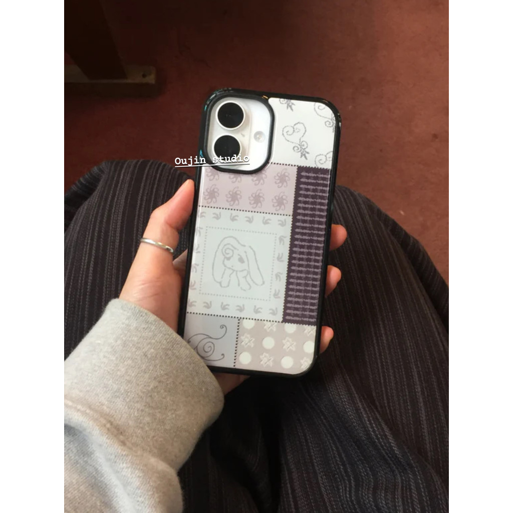 สไตล์เกาหลีสไตล์อินการออกแบบเฉพาะฤดูใบไม้ร่วงฤดูหนาวรูปแบบใหม่ระดับไฮเอนด์ย้อนยุคเย็บแพทช์เชลล์ 17/16/15promax/14 กันกระแทกรวมทุกอย่างขอบขอบขอบสีดําอีพ็อกซี่เคส - รูปที่ 2