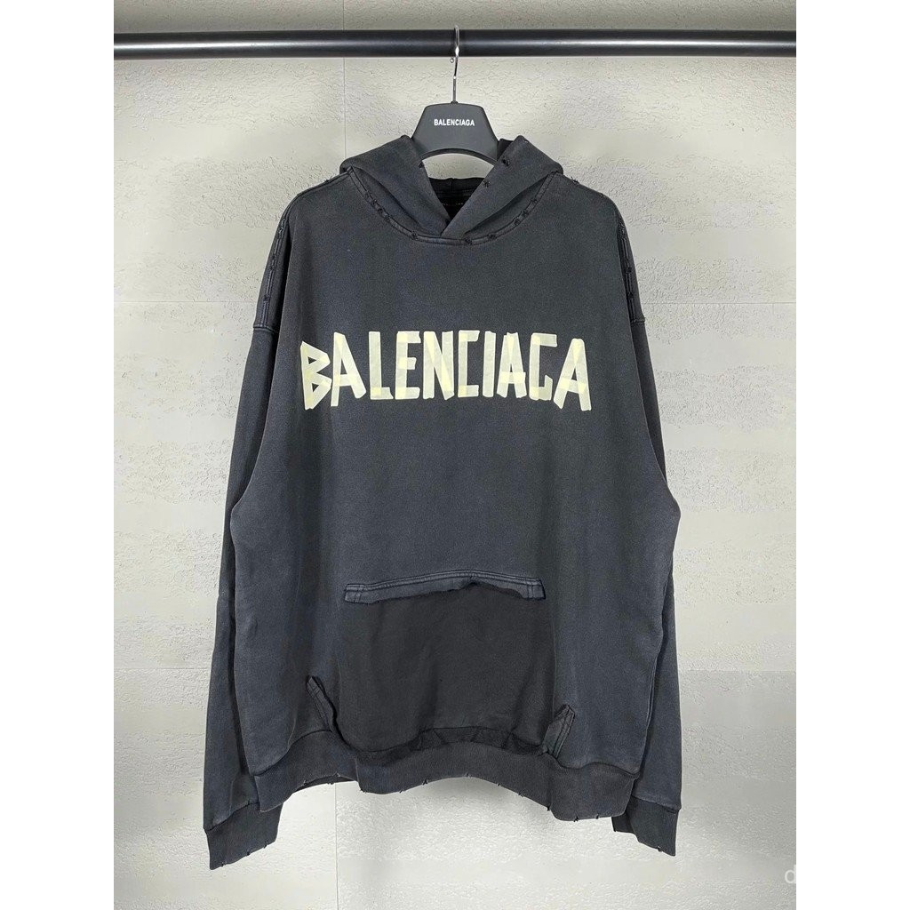 Balenciaga B * alenciaga Tape Washed Frayed Distressed Hooded Sweatshirt Hoodie