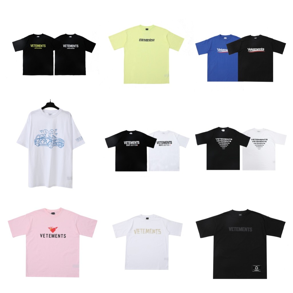 Vetements เสื้อยืดลายพิมพ์อักษรสไตล์อเมริกัน สำหรับผู้ชายและผู้หญิง ไซส์รอบคอเหมาะสม แขนสั้นดีไซน์คลาสสิก