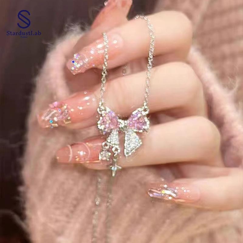 StardustLab แฟชั่น Minimalist หรูหรา Bowknot จี้สร้อยคอสําหรับสาวอารมณ์ประณีตงานแต่งงานความงามเครื่อ