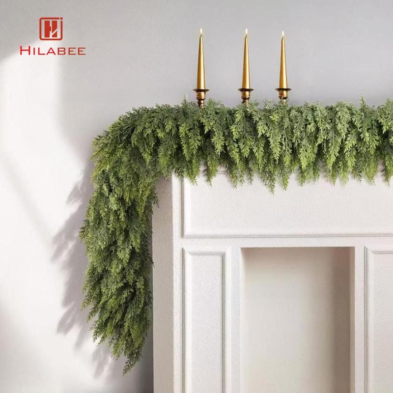 [hilabee] พวงมาลัย Greenery Garland สำหรับการประดับตกแต่ง ใช้ได้ทั้งภายในและภายนอก ในฤดูหนาว
