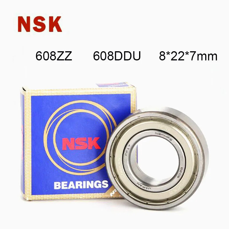 แบริ่ง NSK แบบ 608ZZ และ 608DDU ขนาด 8x22x7 มม., ความเร็วสูง ABEC-7, เหมาะสำหรับโรลเลอร์สเก็ต, แพค 1