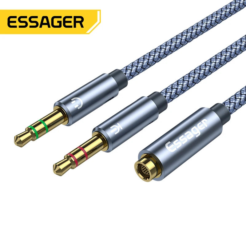 Essager หูฟัง Splitter หูฟังอะแดปเตอร์เสียง 3.5 มม.หญิง 2 ชายแจ็คไมโครโฟน Y Splitter Aux สายสําหรับอ