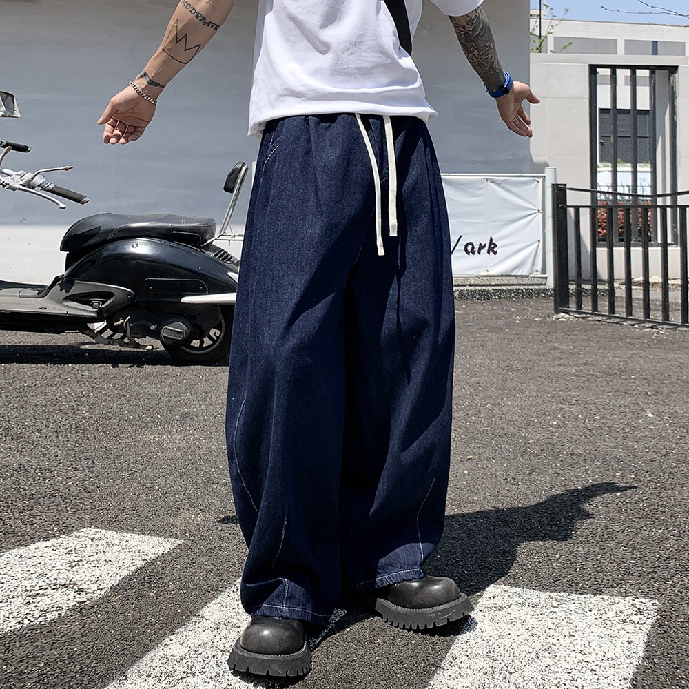 Jaey M-5XL กางเกงยีนส์ขายาวชาย เอวยืด มีเชือกรูด ทรงหลวม - รูปที่ 4