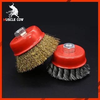 MUSCLE COW แปรงลวดถ้วย 3 นิ้ว (M10) สำหรับเครื่องเจียร์ 4 นิ้ว เหมาะสำหรับขัดลอกสี ขัดสนิม ขัดเงา และทำความสะอาดโลหะ