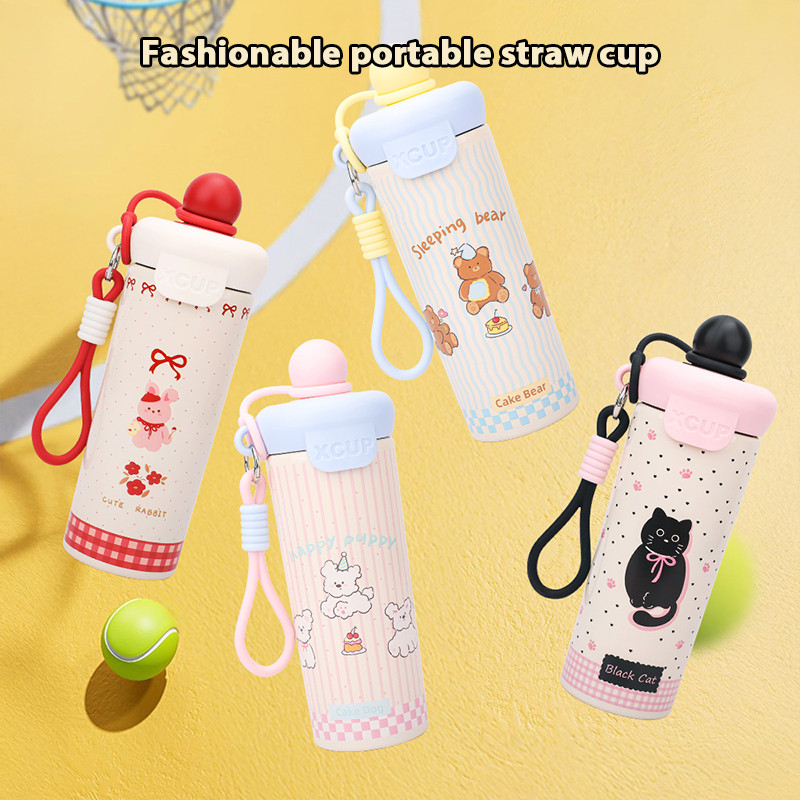 กระบอกน้ำเก็บความเย็น บสีฟางถ้วยเก็บความร้อน 316 สแตนเลส600ml แก้วมีฝาปิด แก้วกาแฟ แก้วน้ําเก็บความเย็น T01310