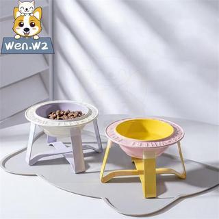 wen.W2 จานรองข้อมูลภาษาอังกฤษเซรามิกชามสุนัข ที่ยึดลำคอป้องกันการล้มของชามสัตว์เลี้ยง
