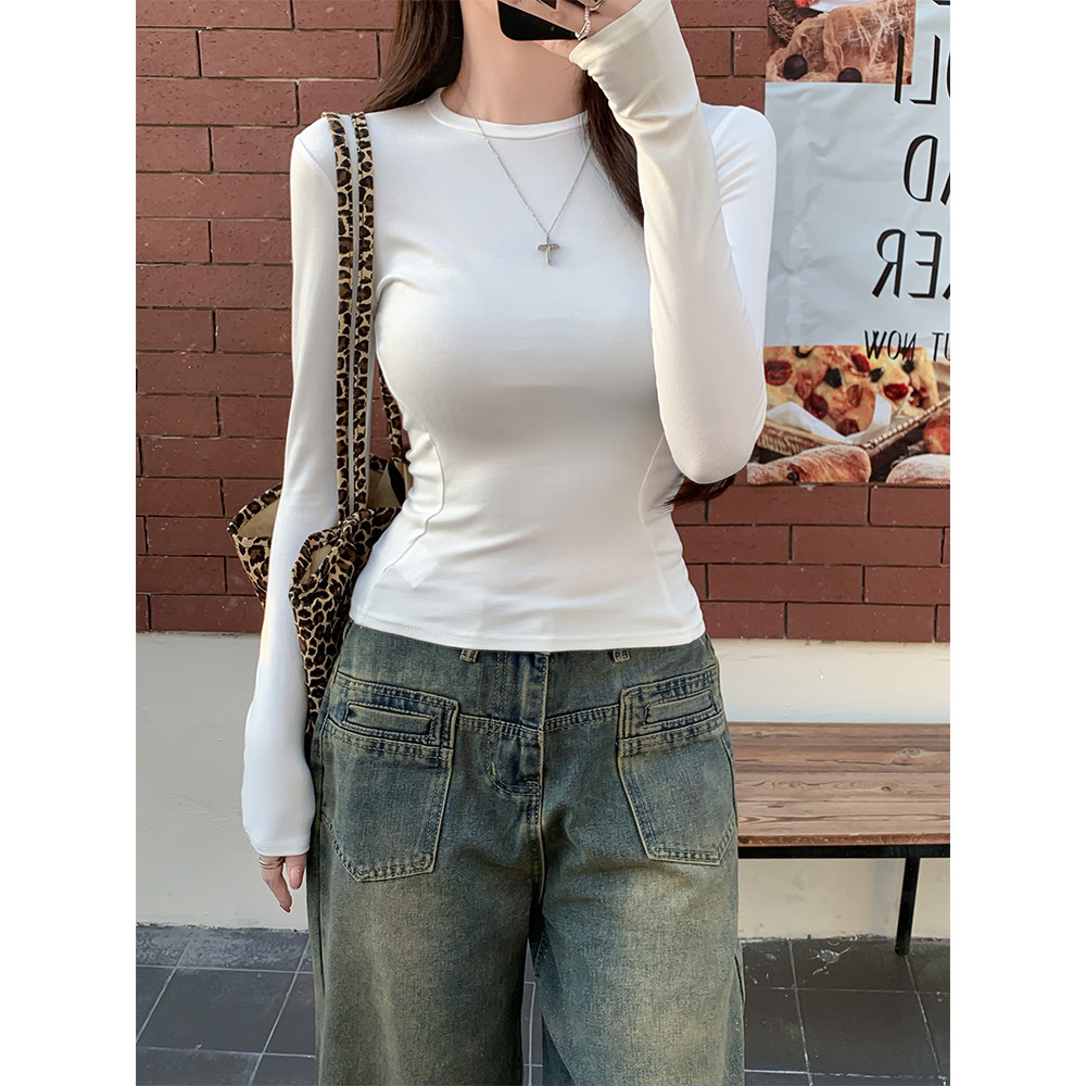 Moses Queen/Queen of Mercy เสื้อยืดคอกลมแขนยาวผ้าคอตตอนแท้สไตล์เกาหลี ทรงตรง สำหรับผู้หญิง - รูปที่ 2