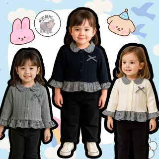 Moodeng Baby เสื้อสเวตเตอร์ถัก สำหรับเด็กผู้หญิง คอปกเสื้อแบบตุ๊กตา สไตล์หวานๆ แฟชั่นเด็กผู้หญิง เหหมาะกับ ฤดูใบไม้ร่วง