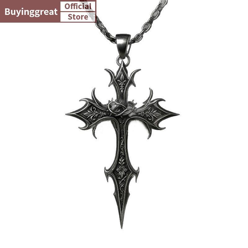 TST CROSS สร้อยคอ Vintage Gothic เงินศาสนา Crucifix CROSS จี้สร้อยคอเครื่องประดับคริสต์มาสของขวัญผู้