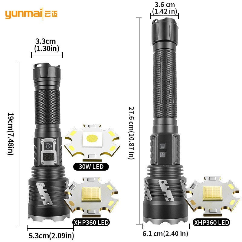 ไฟฉายดิจิตอล XHP360 Power 6OS1 พลังงาน 30W ระยะการกระจายแสงไกล