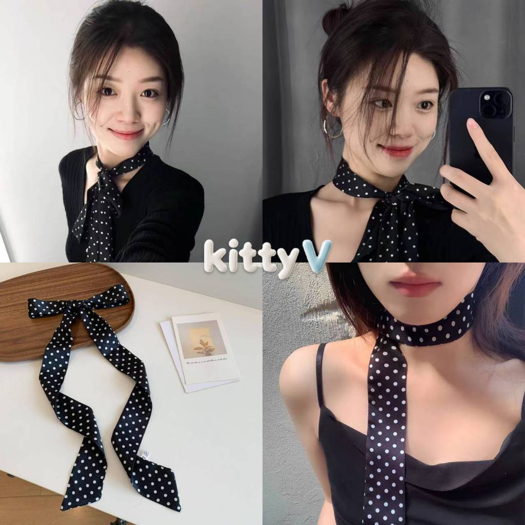 kitty.vogue พร้อมส่ง ริบบิ้นผูกผม มินิมอล นำมาใช้ได้หลายแบบ สีดำลายจุด -VO-56 ราคา ถูกที่สุด ดีลบีเคเค