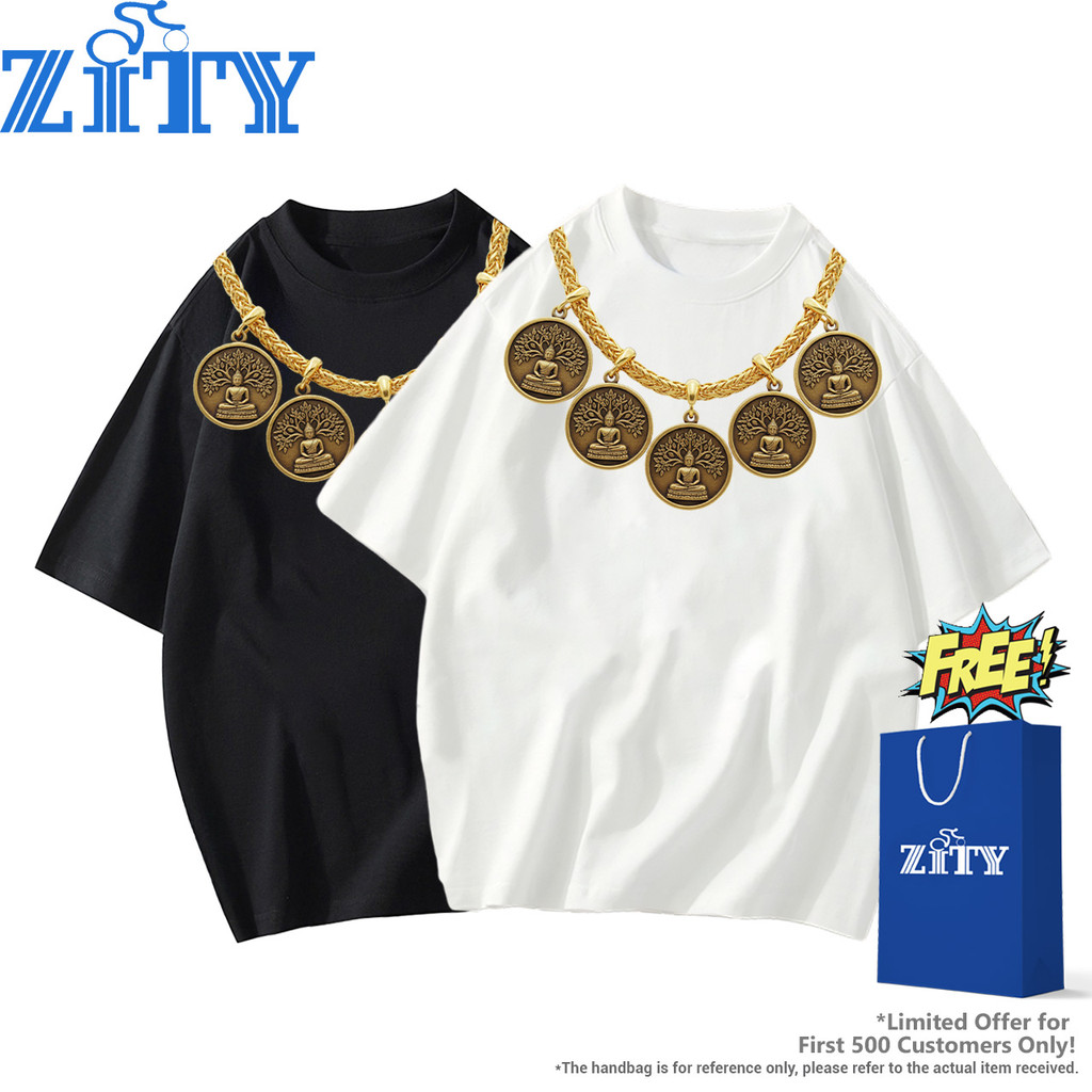 ZITY 🎽 เสื้อยืดผ้าคอตตอน 100% T-Shirt Oversize คอกลม Unisex ลาย Buddha amulets เก๋ากว่าที่คิด P2