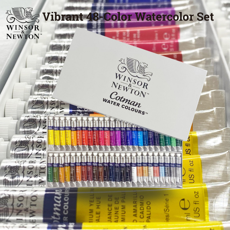 Winsor & Newton Cotman Watercolor Paint Set – 48 Colors, 8ml Tubes, Artist Quality