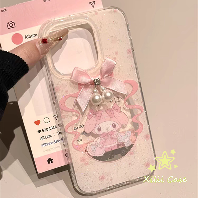 เคสไอโฟน 15 สำหรับ IPhone 13 11 15 17 16 14 Pro Max 15 16 7 8 Plus XR X XS Max Guka เมโลดี้โบว์ผูกผงเพชรกลิตเตอร์ชนิดใส - รูปที่ 6