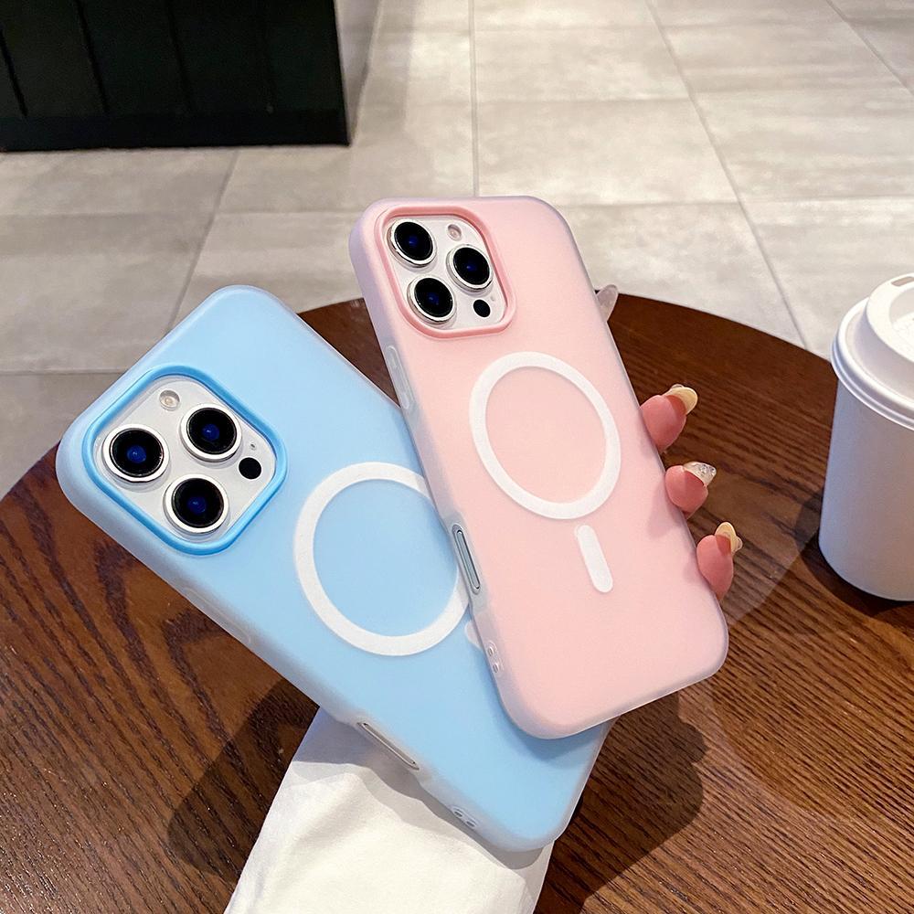 2in1 Magnetic เคส For IPhone 15 16 PRO MAX 11 14 12 17 Air 13 Pro Max 16ProMax เคสซิลิโคนนิ่มแบบด้านกันกระแทกสีลูกกวาด