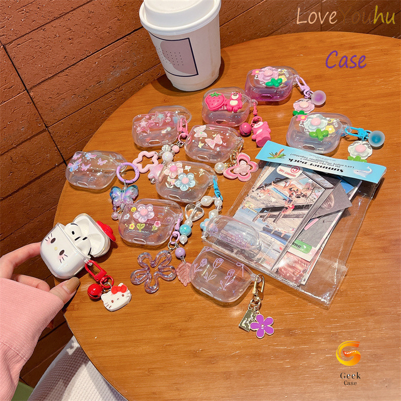 Loveyouhu สําหรับ HOCO EW26 เคสหูฟัง สีสันไล่ระดับสี DIY บุคลิกภาพแมวโบว์ดอกไม้