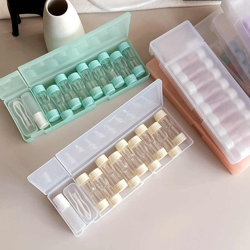 แบบพกพาหลายคู่ RGP กล่องใส่คอนแทคเลนส์สีลูกกวาดทรงกระบอก Hard Contact Lens Case 9 คู่