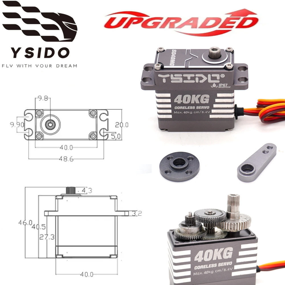 40KG Digital Servo 40 กก. ซม.แรงบิดสูงเกียร์โลหะ IP67 กันน้ํา 25T Servo Arm สําหรับ 1:8 1:10 TRX6 Scx10 RC Crawler รถ